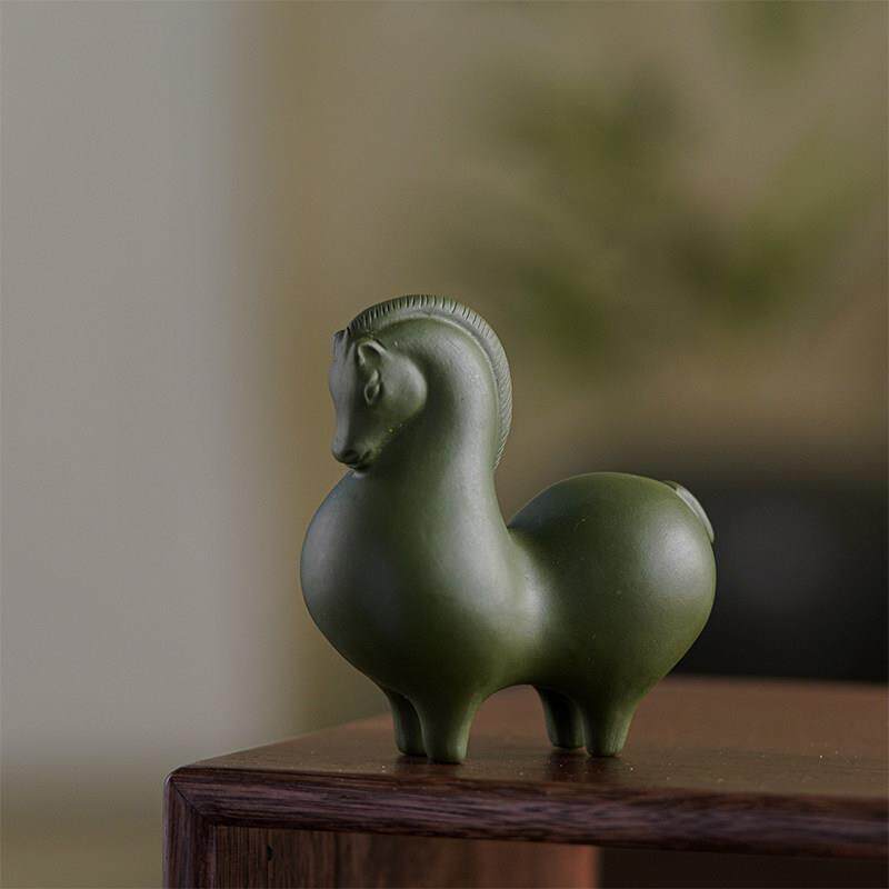 绿马茶宠宜兴紫砂小唐马摆件可养招财马到成功茶具创意手工小茶玩