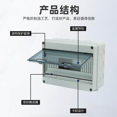 HT-12位防水开关盒户外塑料防雨配电箱室外小型回路空开盒明装12P