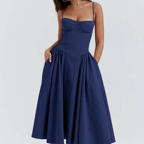 Sexy Slip Maxi Flowy Silhouette Dress With Back Zipper For