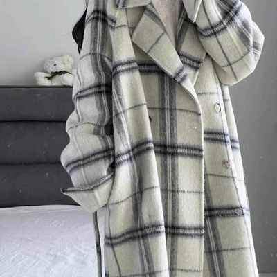 高级感格子毛呢大衣女中长版2025新款韩系秋冬小个子宽松呢子外套