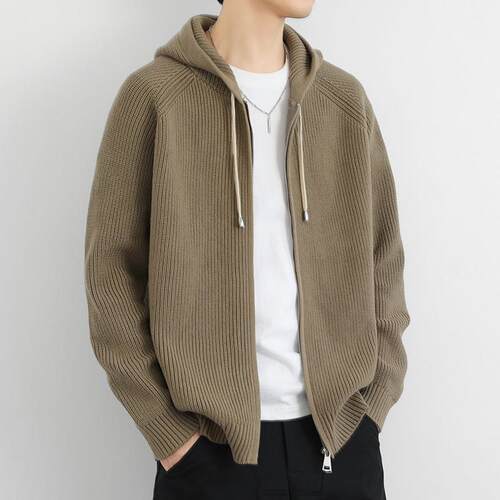 秋季连帽针织开衫男士外套春慵懒风宽松夹克日系高级感加厚1005d