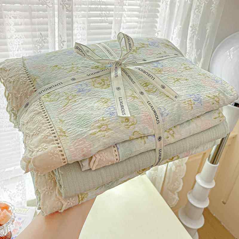 法式花边蕾丝双层母婴四件套床上用品皱皱纱级被套床单非棉三件套