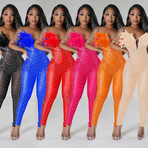 Women's mesh long pants jumpsuit 女装网纱长裤连体裤