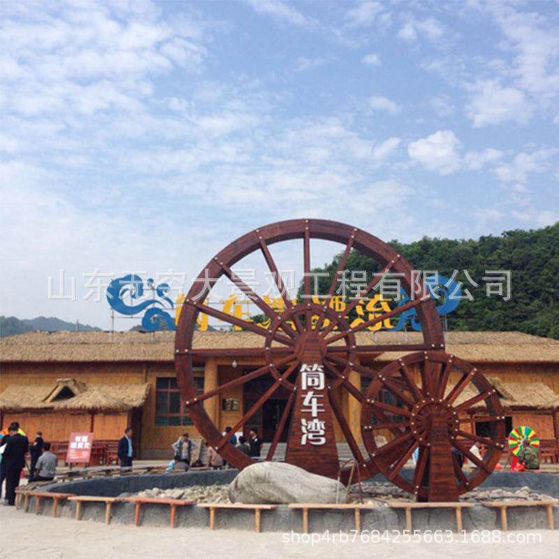 钢结构框架电动水车 农家乐度假村庭院水塘防腐木景观动态水车