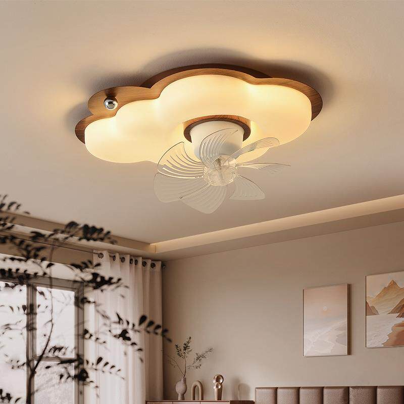 中古风法式奶油风卧室吸顶灯书房儿童房胡桃木色摇头风扇灯具9800