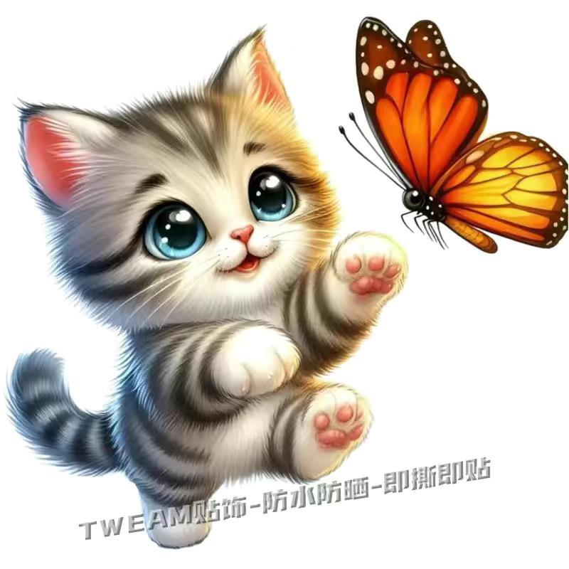 治愈系猫咪补洞嬉戏贴纸儿童房装饰贴画车身遮瑕贴画冰箱马桶贴花