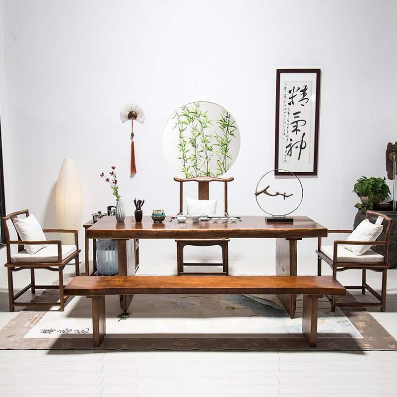 新中式办公休闲泡茶实木茶台大板仿古茶桌椅组合长条禅意茶桌椅