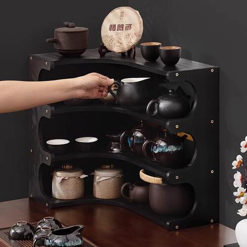 新中式桌面博古架摆件置物架现代小型茶架茶具置物架杯架收纳架