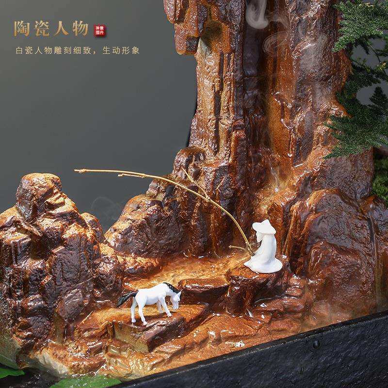 假山流水生财摆件办公室瀑布喷泉加湿器玄关客厅桌面家居软装饰品