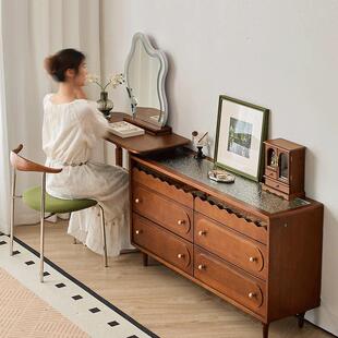 卡熙缇中古化妆台斗柜法式 覆古卧室床尾伸缩实木化妆桌2025新款