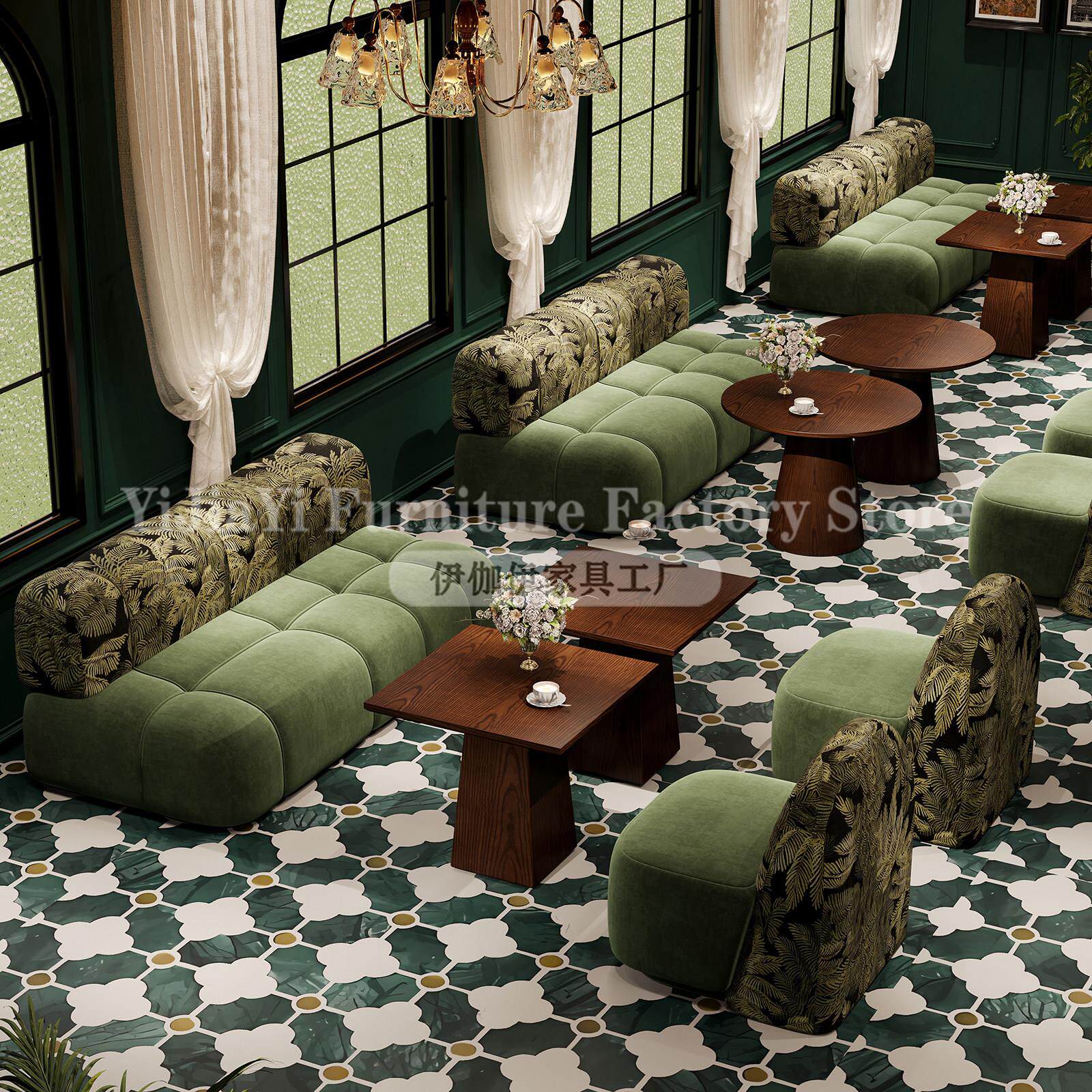 中古咖啡厅沙发椅复古餐厅餐桌椅组合餐饮店靠背休闲商用双人沙发