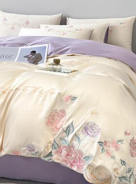 高档棉长绒棉绣四件圆角床单被刺套床上用纯品套套taoyuan3件爱丽