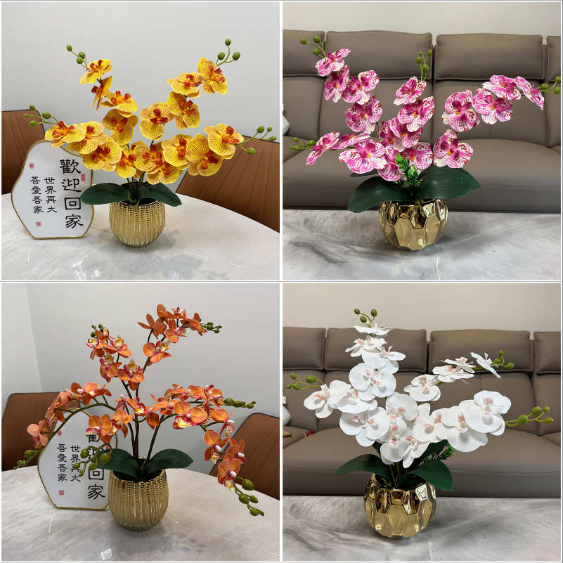 蝴蝶兰装假客厅花蝴蝶兰手感兰花花摆套3d家居装饰花餐桌仿真摆设