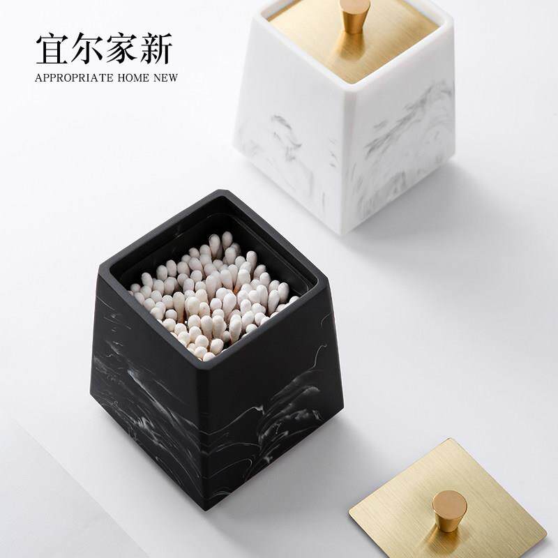 大理石纹棉棒盒家用客厅棉现代轻奢签筒牙线 线盒桌面收纳盒罐创