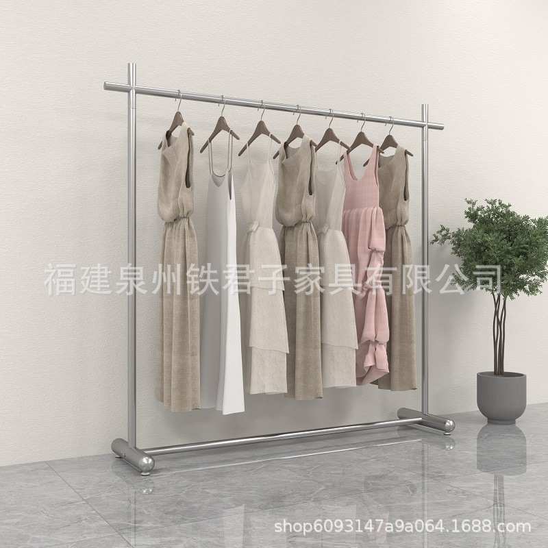 拉丝不锈钢服装店服装展示架落地简约女装陈列架可移动挂衣架