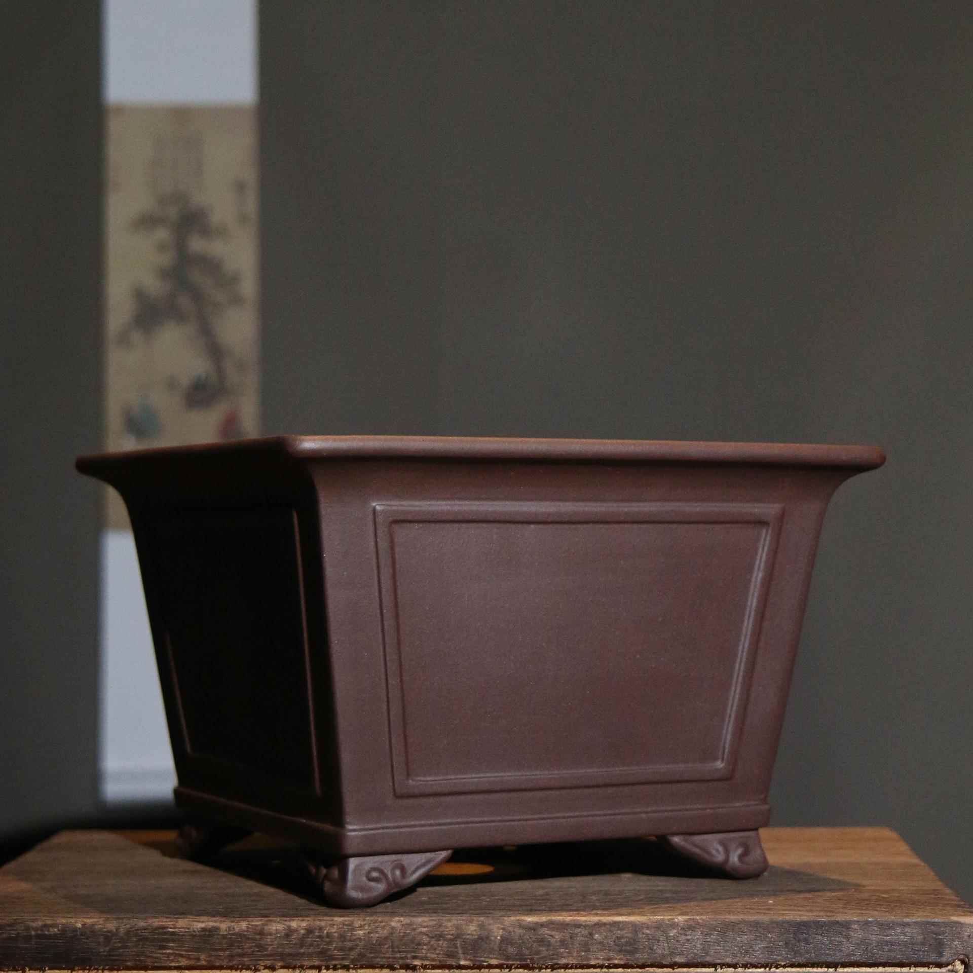 紫砂花盆四方正方形盆景盆线奎面兰花盆中号新品觅陶乡王永清制