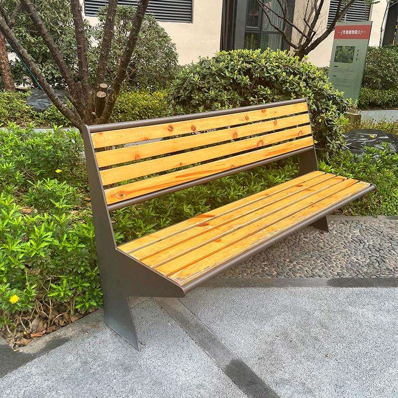 室外铸铝公园椅商业街金属长凳子小区景区防腐木座面户外长椅