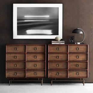 美式复古黑胡桃木色餐边柜法式中古小户型多功能储物8抽立柜斗柜