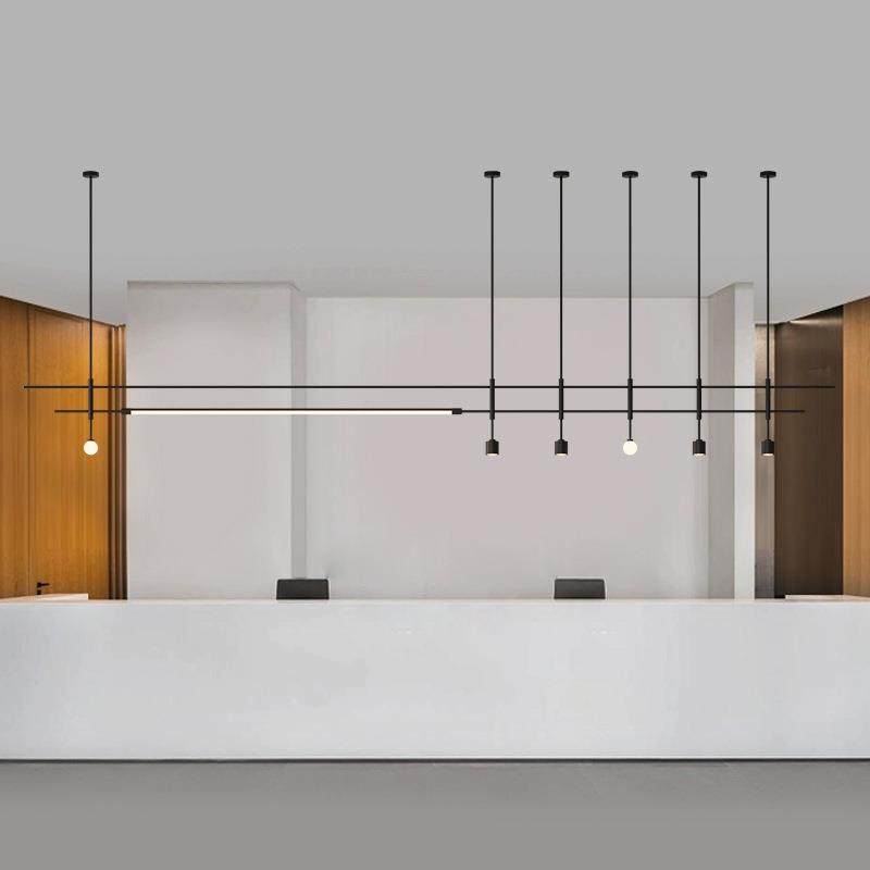 北欧简约设计师餐厅吧台长条灯售楼部公司店铺前台办公区超长吊灯