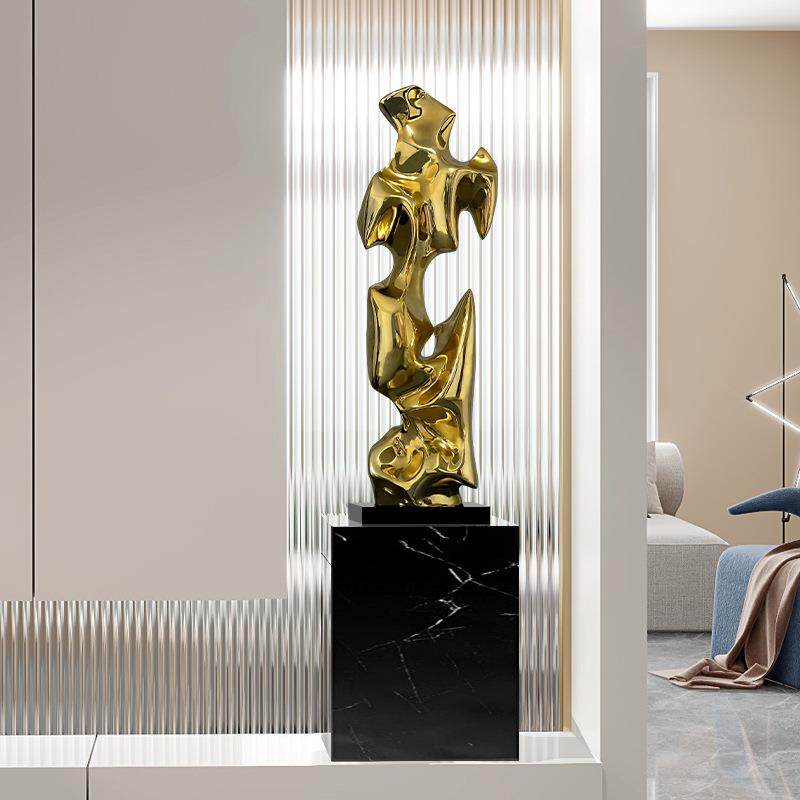 酒店大厅艺术抽象雕塑电镀太湖石客厅壁龛竖高落地摆件玄关装饰品