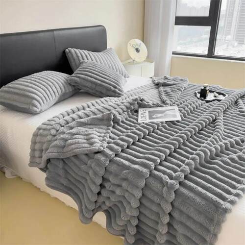 Solid color thickened wide striped multifunctional blanket,