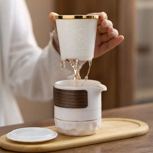 户茶杯羊脂玉客家用套装便携式手功夫壶抓旅行旅行外快茶具茶具