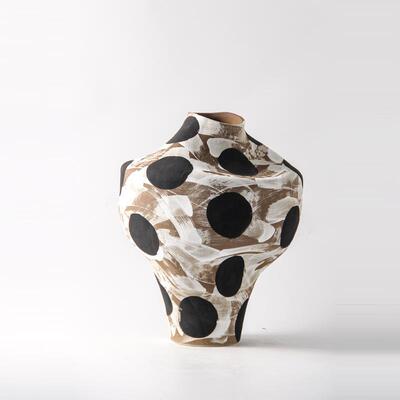 新中式手绘黑点陶瓷花瓶客厅样板房装饰摆件陶罐插花器电视柜摆设