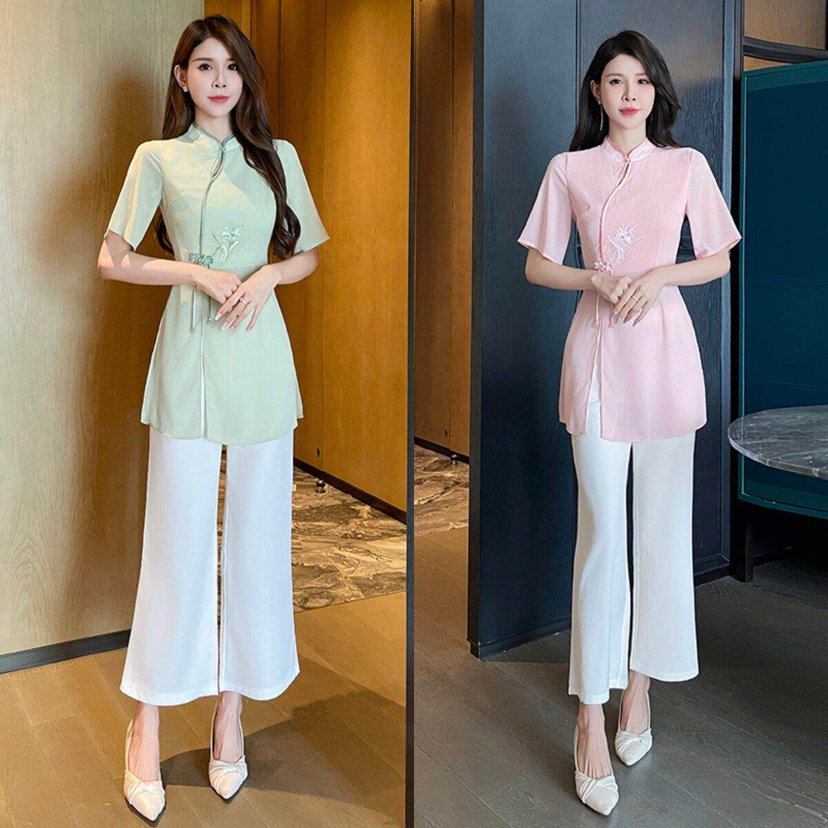 中式国风美容师套装养生工作服按摩长裤两件套足疗足浴技师服