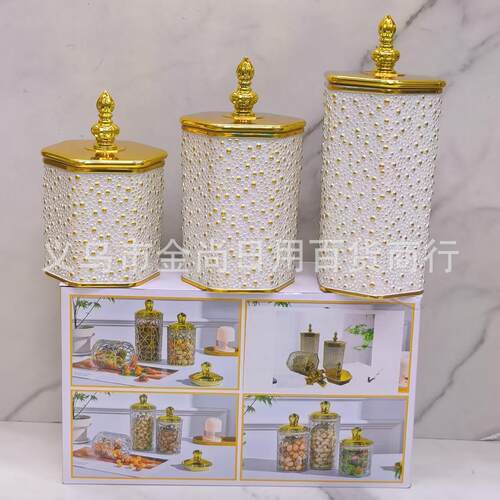 Hexagonal Baby's Breath Milk White Transparent Lidded Storag