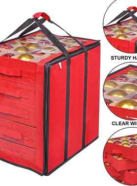 大号五层圣诞球收纳盒C抽屉无纺布明PV圣诞球透收提纳AZ-S031箱手