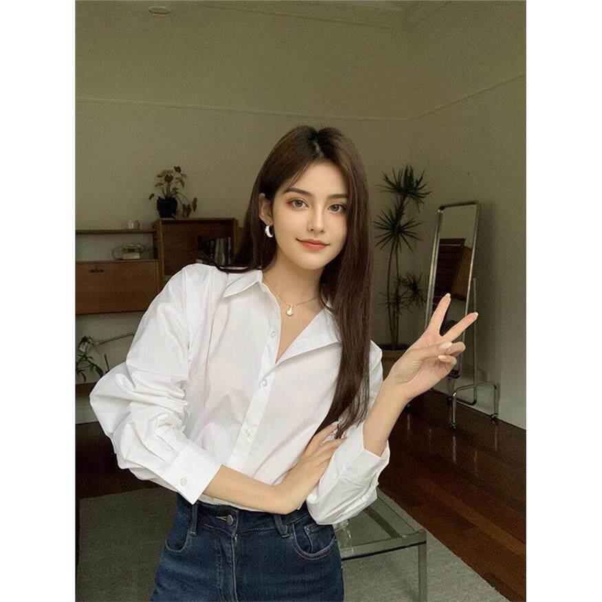 NextMary法式高级感白色长袖衬衫女春季休闲衬衣显瘦叠穿翻领上衣
