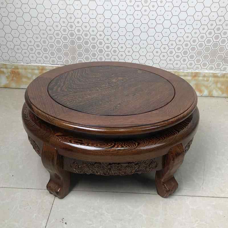 陶瓷鱼缸实木底座榆木鸡翅木圆形底座直径40厘米50厘米60承重客厅