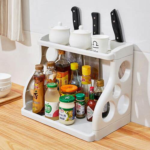 Double-layer kitchen storage rack, seasoning organizer, floo