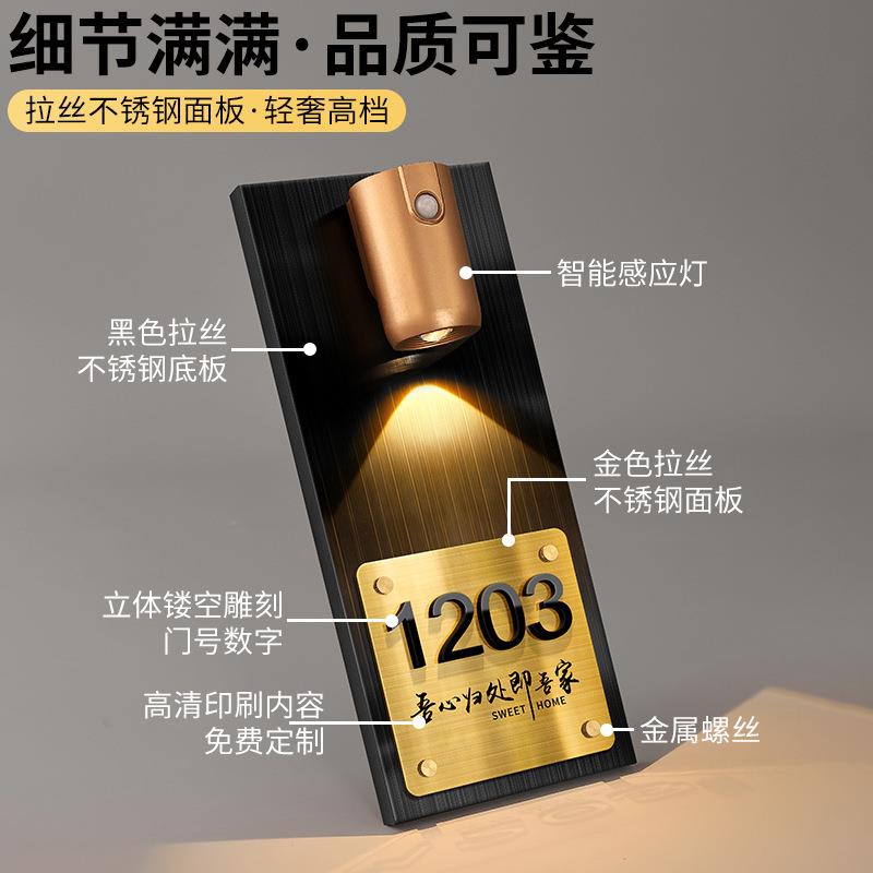 不锈钢门牌号码牌家用住宅别墅入户门口装饰发光竖版房号数字贴图片