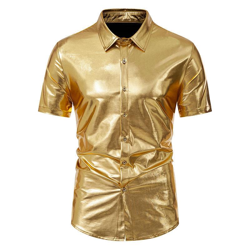 Mens Mens Nightclub Sleeve Performance Shiny Shirt Costume