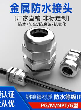 金属304不锈钢防水电缆接头密封黄铜镀镍填料函pg葛格兰头m12