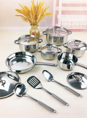 不锈钢厨房炊具锅Cookware Set8件套15件套装锅非洲不锈钢套装锅