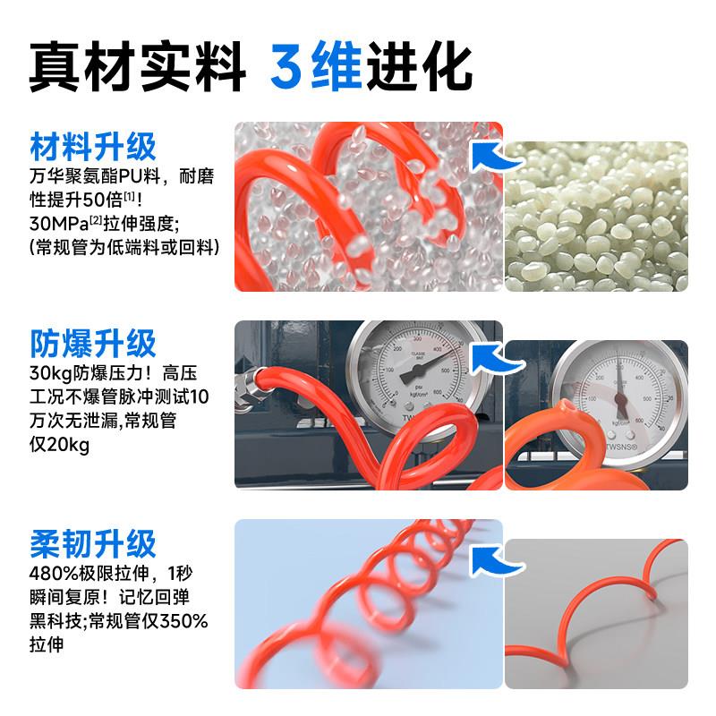 台管匠山斯PU弹1簧2*8气泵空压机螺旋气管气耐动伸缩管9m