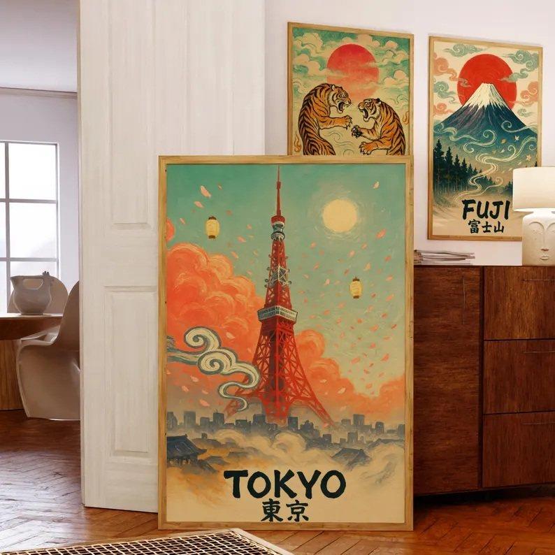 装饰画有框画挂画墙壁复古怀旧日本风景旅行大阪横滨名古屋东京塔