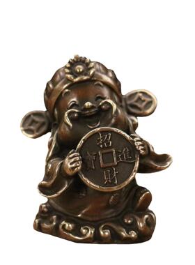 黄铜五路财神小号卡通古玩铜器收藏车载家居桌面小摆件铜雕工艺品