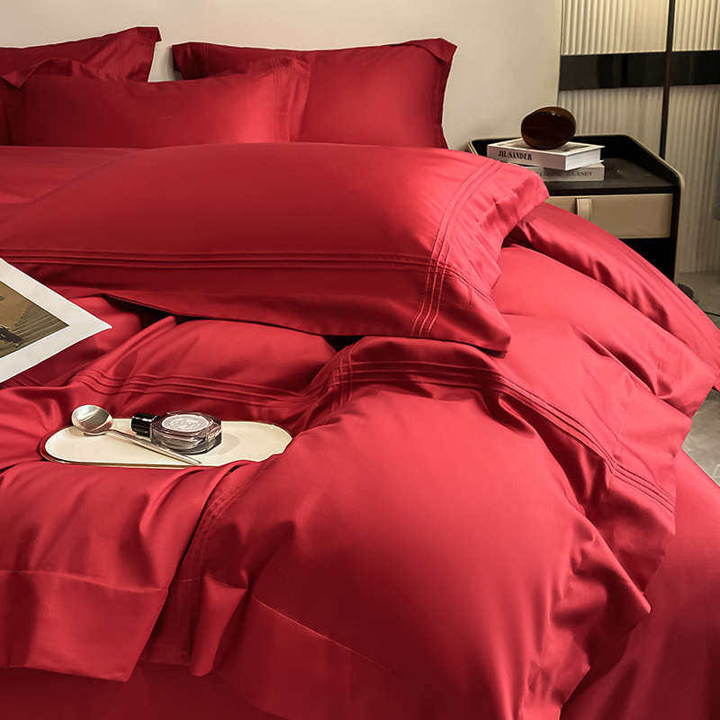 长绒棉支喜铺大红色简约件套结婚床上用品四纯色被新婚庆100,床上用品,婚庆床品套件,淘宝优惠券,粉丝福利购,淘宝优惠卷