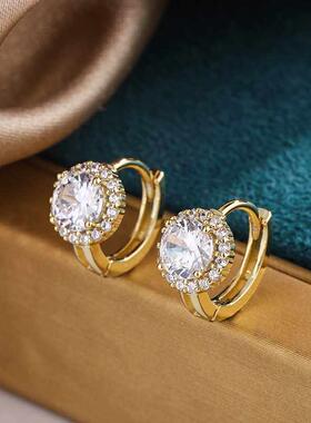 Micro-set zircon full diamond ear buckle earrings 14K copper