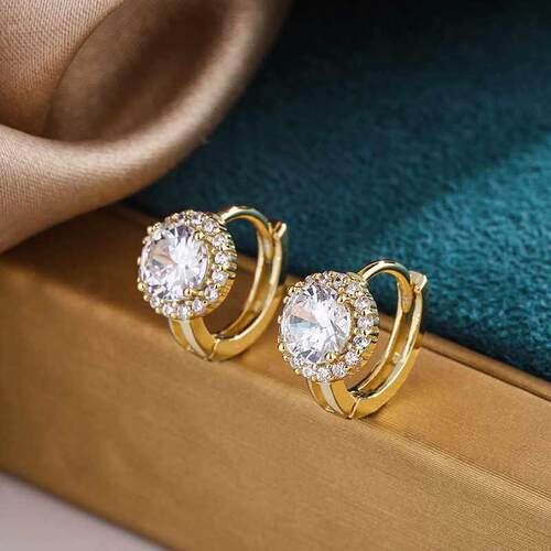 Micro-set zircon full diamond ear buckle earrings 14K copper