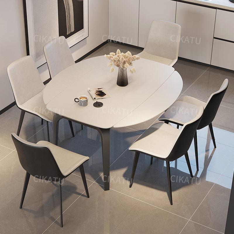 伸缩两用家用客厅岩板餐桌餐椅组合折叠高端小户型现代简约饭桌