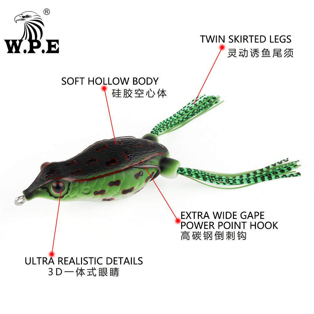 新款直销W.P.E 雷蛙路亚诱饵硅胶仿生青蛙8色20g碳钢倒刺钩假饵黑