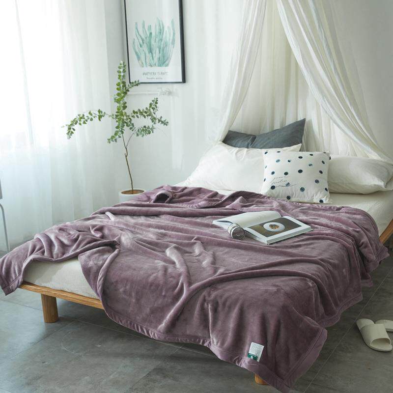 云貂绒毛毯灰绿蓝咖色纯色盖毯珊瑚绒加厚毯子法莱绒床单