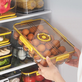 speng鸡蛋盒厨房冰箱鸡蛋，收纳盒保鲜盒透明大号塑料记时蛋托储物