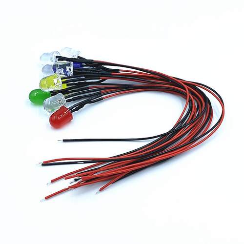 10MM发光二极管5V12V220伏小型设备改装灯超高亮led灯珠带线20cm