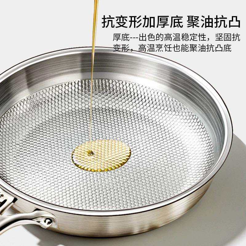 无涂层316不锈钢平底锅家用不粘锅食品级加厚电磁炉专用牛排煎锅