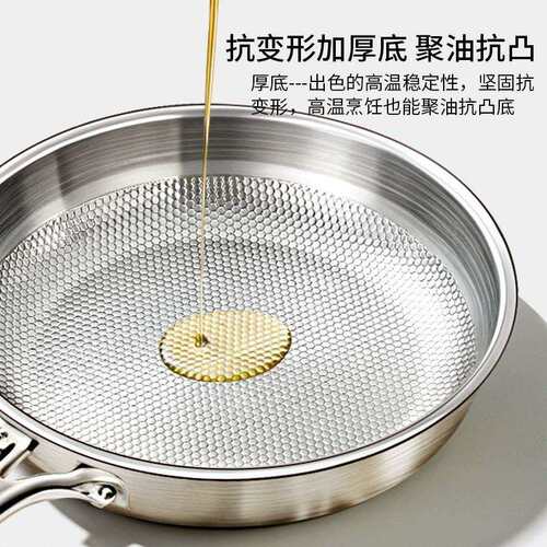 无涂层316不锈钢平底锅家用不粘锅食品级加厚电磁炉专用牛排煎锅